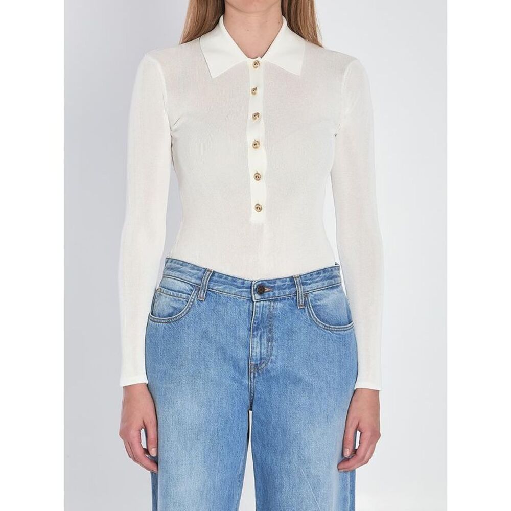 SELF-PORTRAIT Ribbed Knit Polo Shirt Women WHITE Shirts